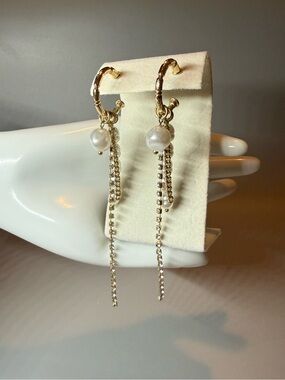 Gold Pearl Drop Hoop Earrings - Elegant Women’s Jewelry